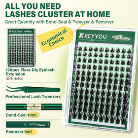 KEYYOU Lash Clusters Kit packaging with lash tweezers