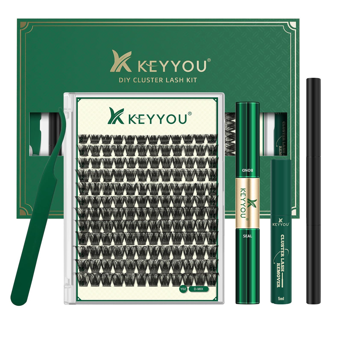 KEYYOU Lash Clusters Kit with 144 clusters and tools