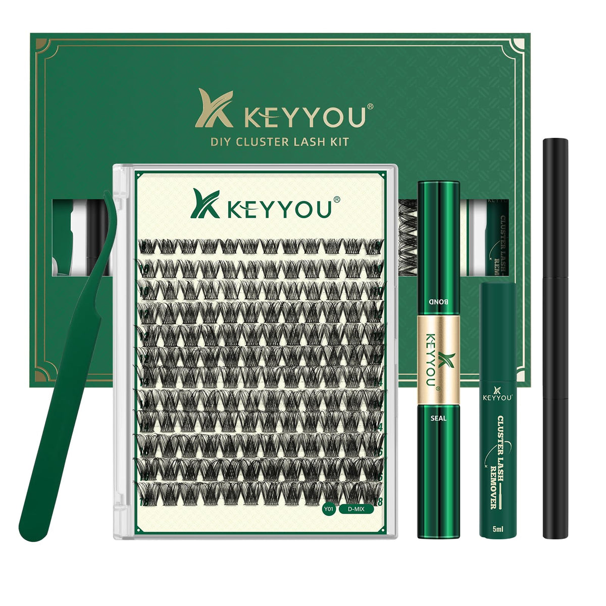 KEYYOU Lash Clusters Kit with 144 thin-band clusters