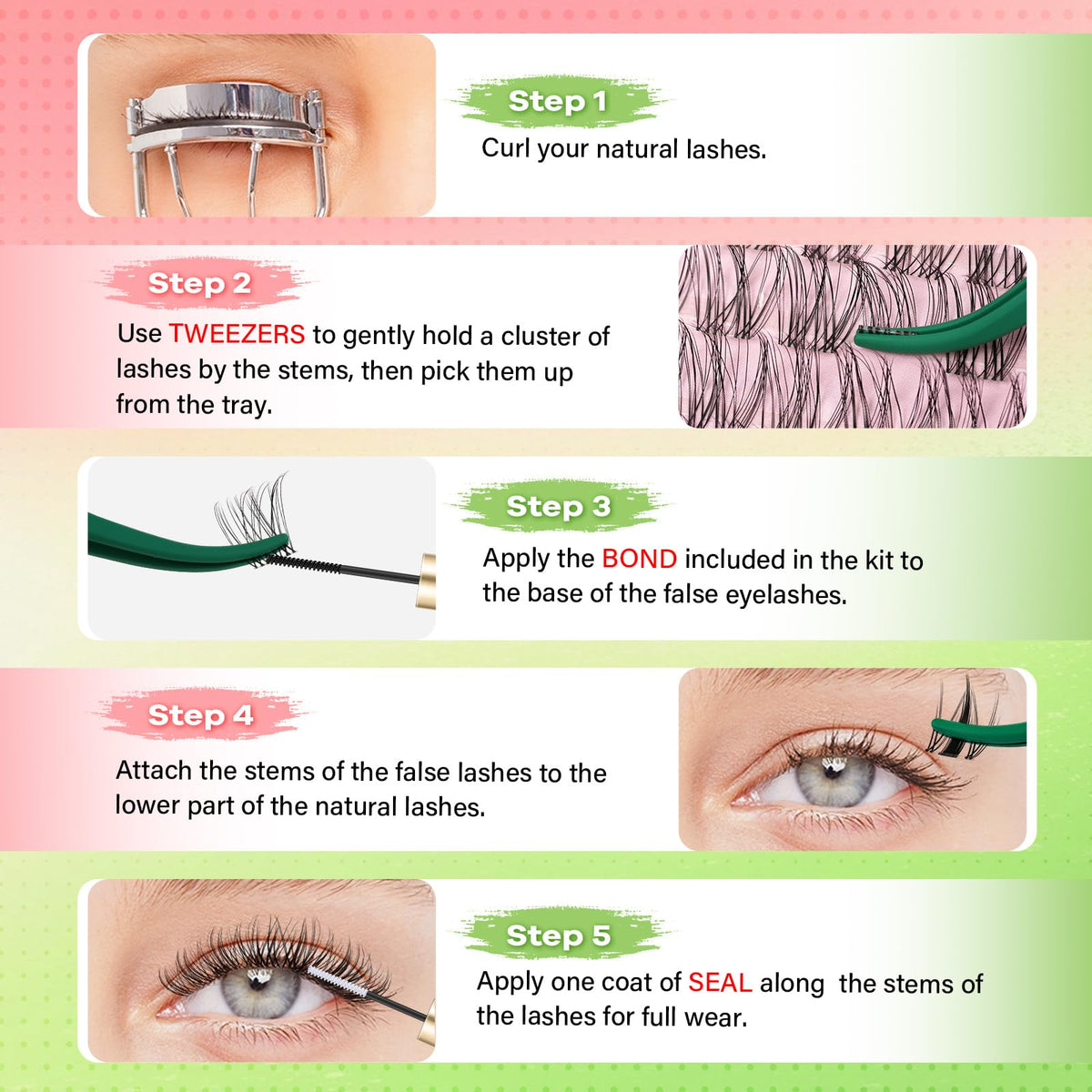 KEYYOU lash clusters kit with all components displayed