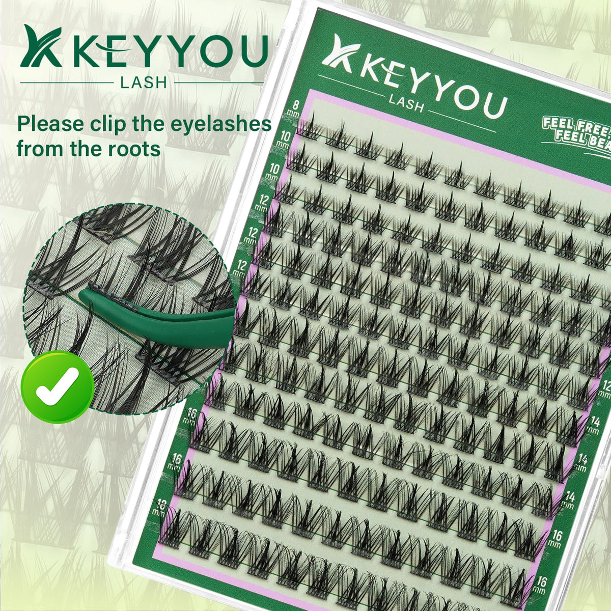 KEYYOU Lash Clusters Kit with synthetic fibers close-up