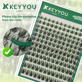 KEYYOU Lash Clusters Kit with synthetic fibers close-up