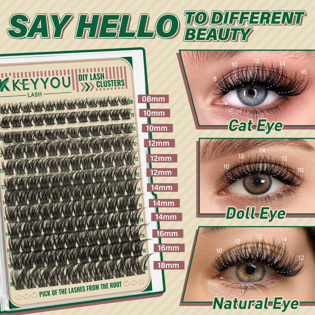 KEYYOU Lash Clusters on a model's eyes for natural look