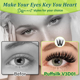 KEYYOU lash clusters showing D Curl and mixed lengths