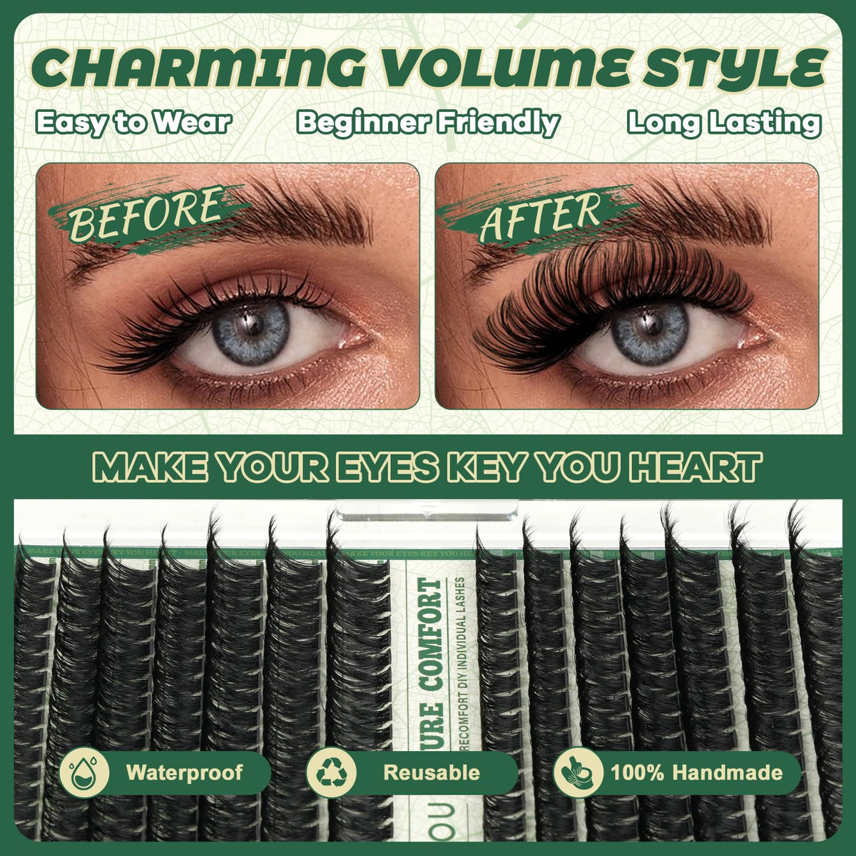 KEYYOU Lash Clusters showing soft smooth base
