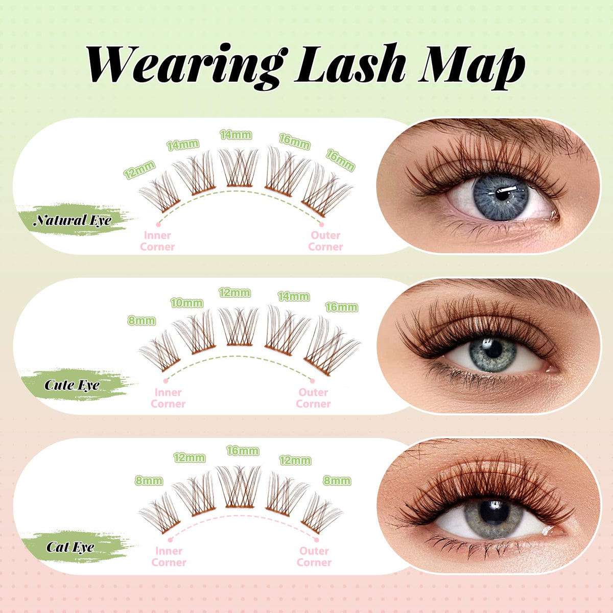 KEYYOU lash clusters with clear band detail