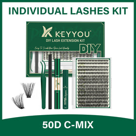KEYYOU Lash Extension Kit displayed with tools and lashes