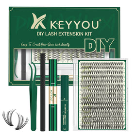 KEYYOU Lash Extension Kit front view with glue and tools