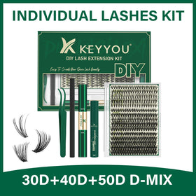 KEYYOU Lash Extension Kit tools and lashes laid out