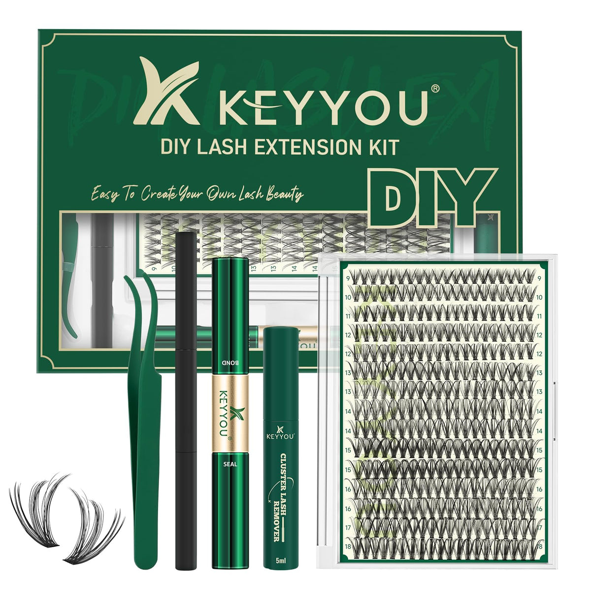 KEYYOU Lash Extension Kit with 300 false lashes and tools