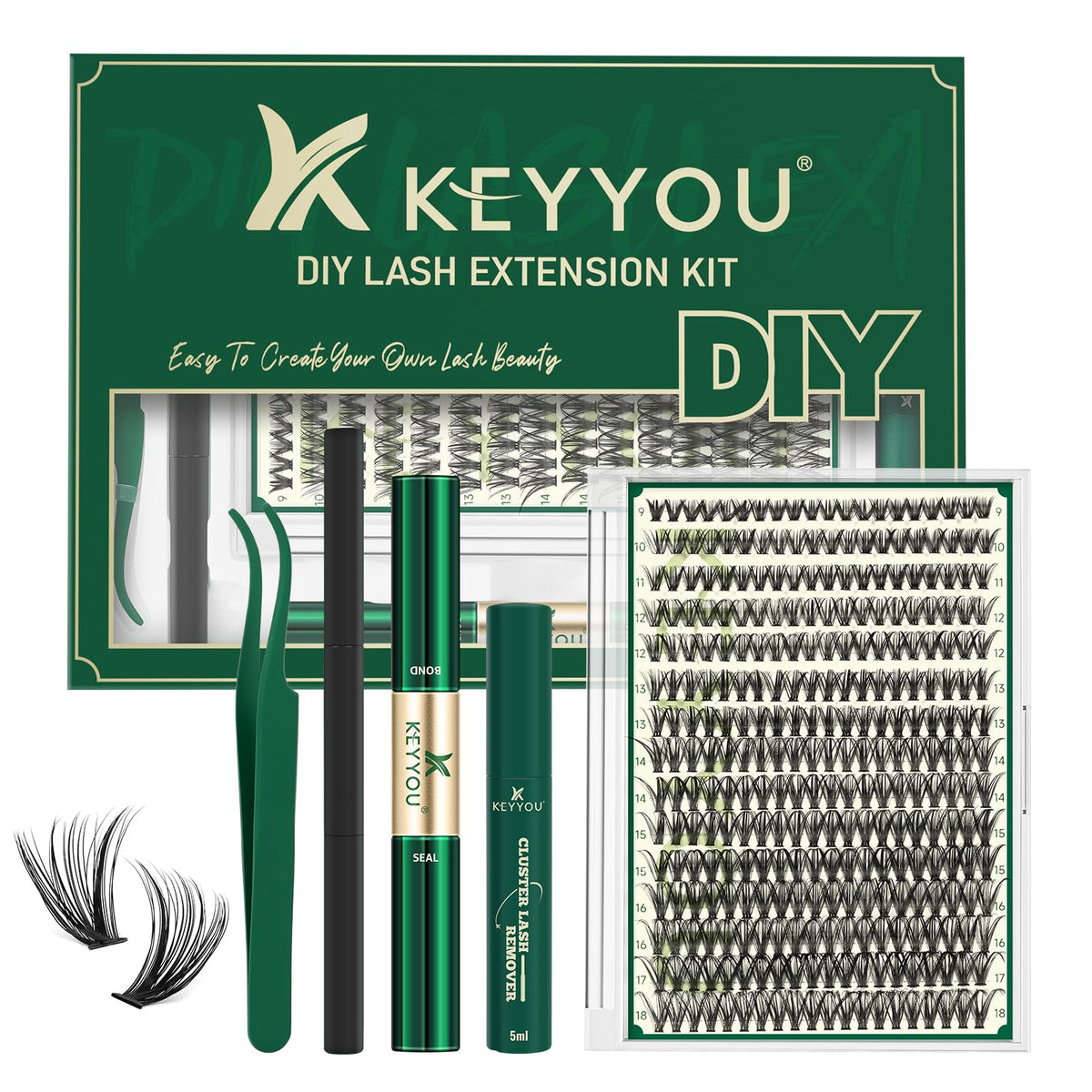 KEYYOU Lash Extension Kit with 300 false lashes and tools