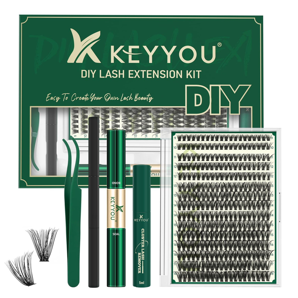 KEYYOU Lash Extension Kit with 300 pcs false lashes and tools