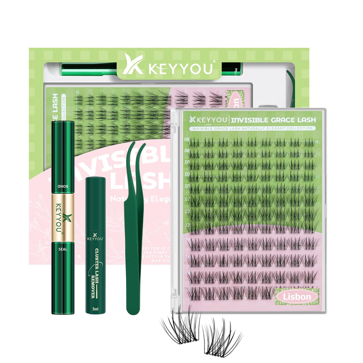 KEYYOU Lisbon Lash Clusters Kit C Curl front view with packaging