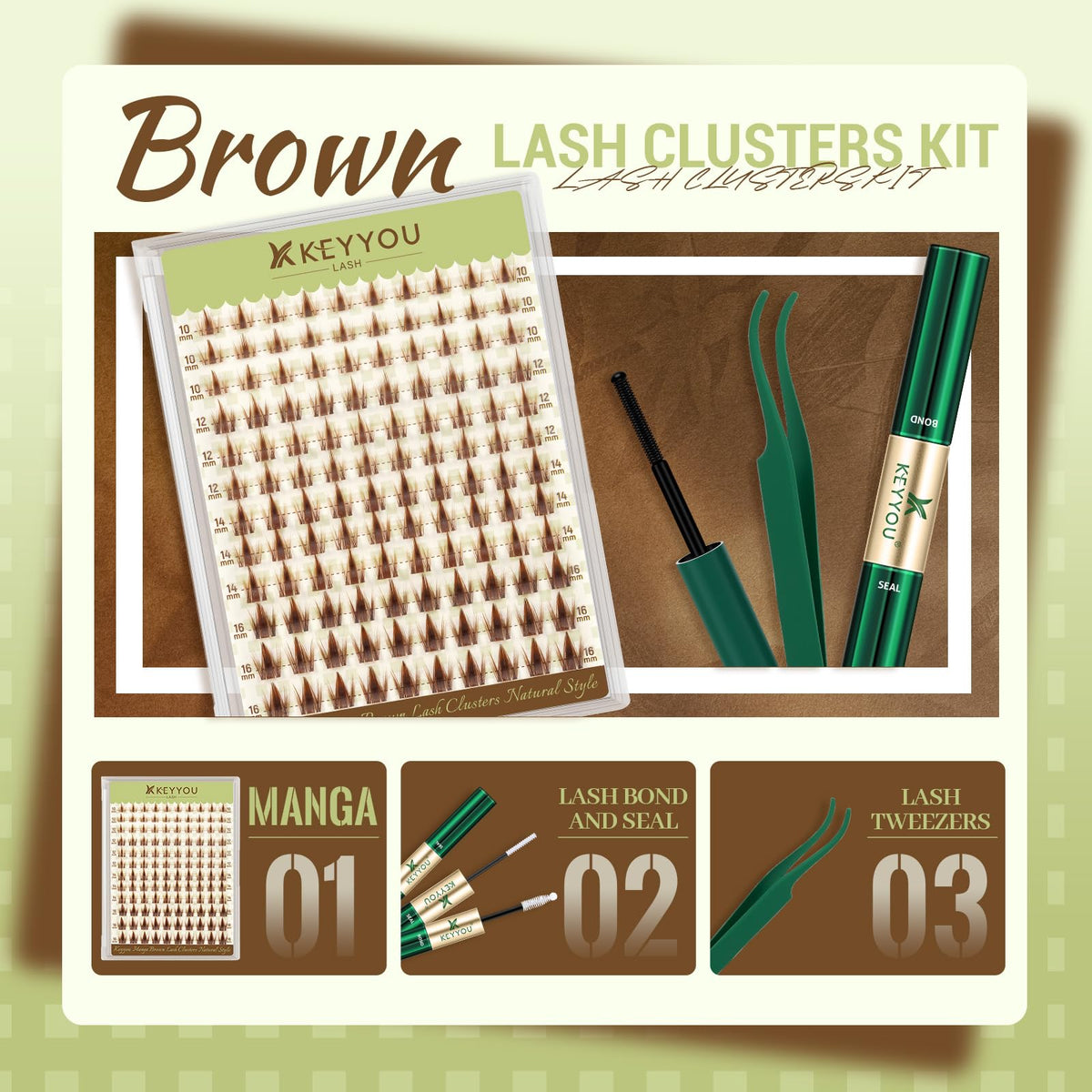 KEYYOU Manga Brown Lash Clusters Kit packaging