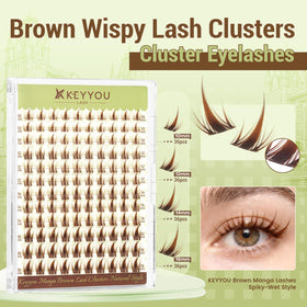 KEYYOU Manga Brown Lash Clusters Kit with lashes and glue on makeup table