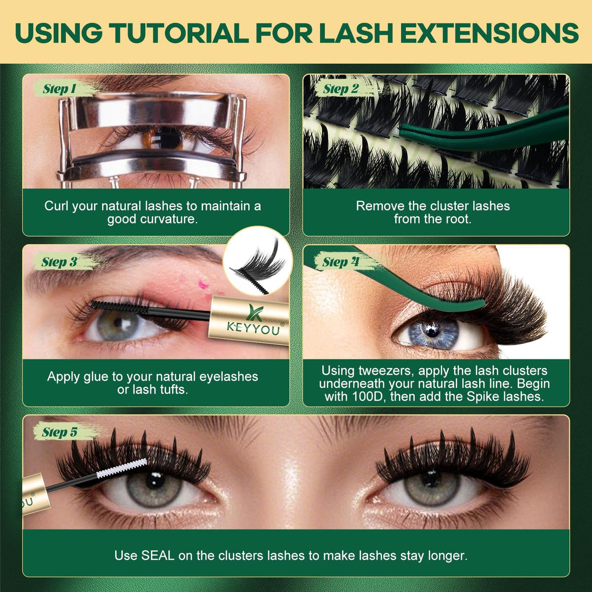 KEYYOU Manga Lash Clusters Kit 200D with applicator