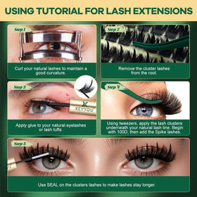 KEYYOU Manga Lash Clusters Kit 200D with applicator
