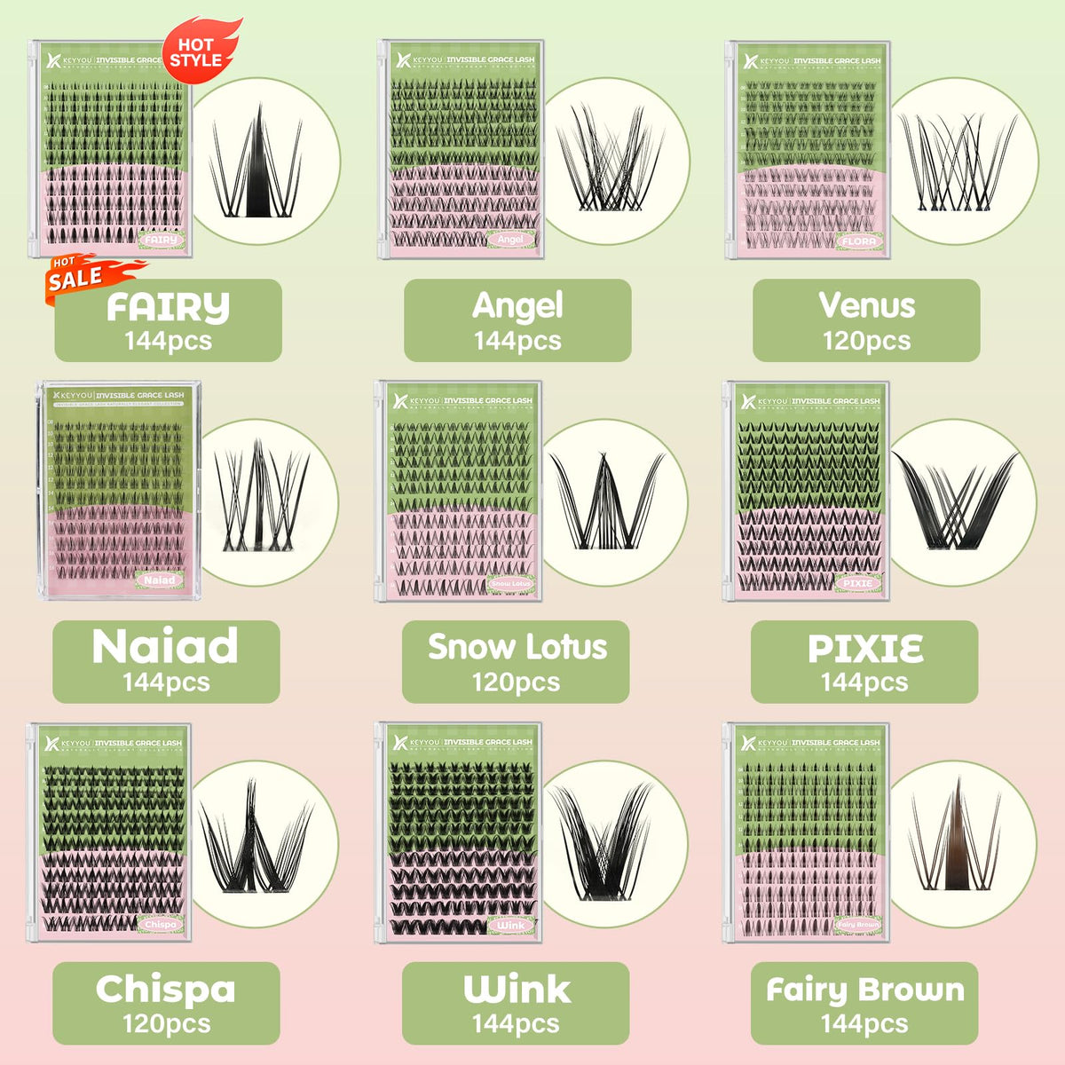 KEYYOU Naiad Lash Clusters displayed in a beauty setup