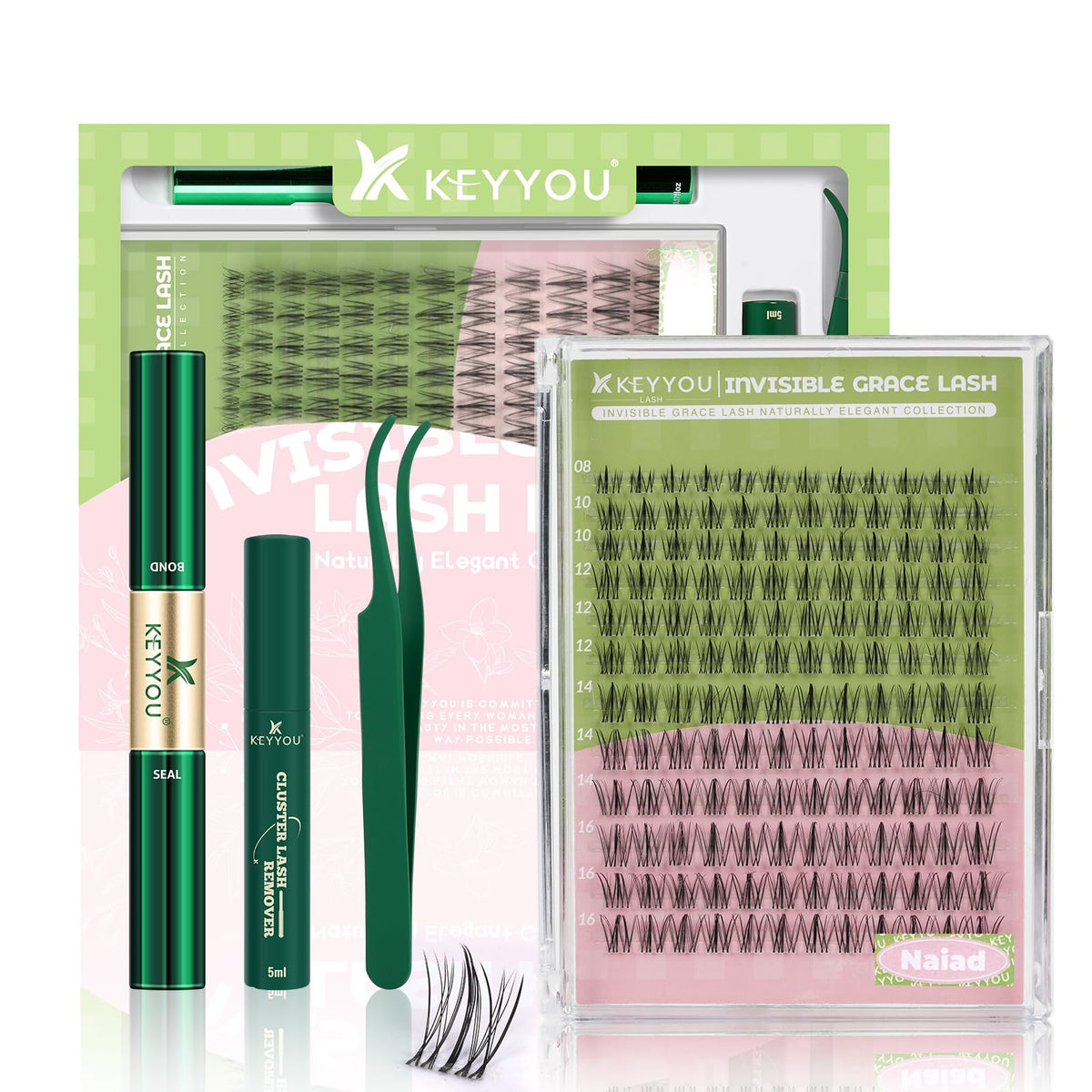 KEYYOU Naiad Lash Clusters Kit front view with packaging
