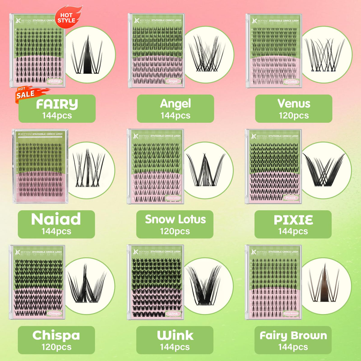 KEYYOU Naiad Lash Clusters Kit with brush for application