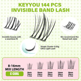 KEYYOU Naiad Lash Clusters showing mixed lengths of lashes
