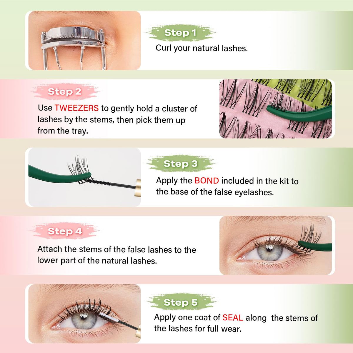 KEYYOU Naiad Lash Clusters with tweezers and glue