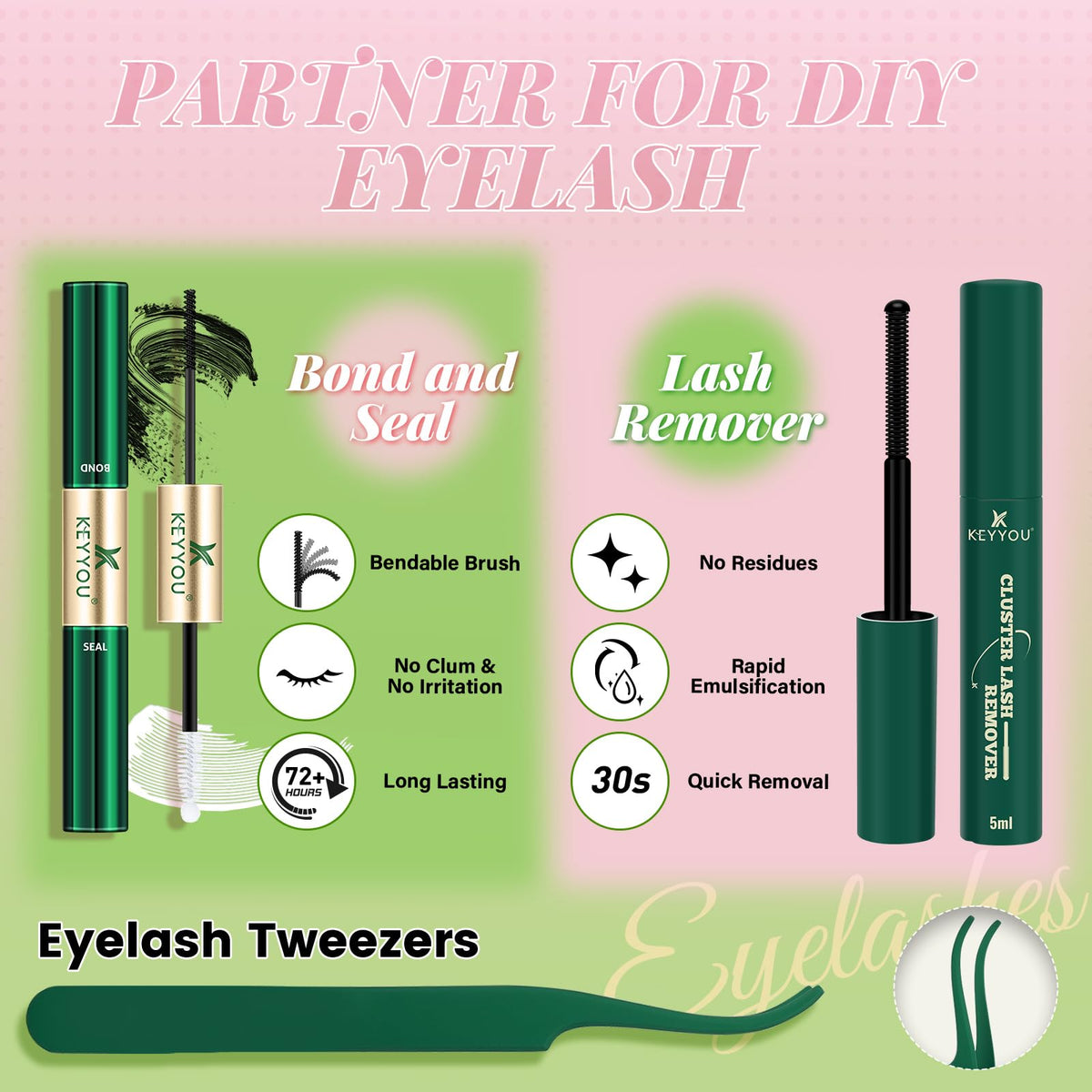 KEYYOU Natural Lash Clusters Kit back view with product details