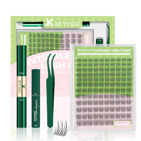 KEYYOU Natural Lash Clusters Kit front view with 120 C Curl lashes