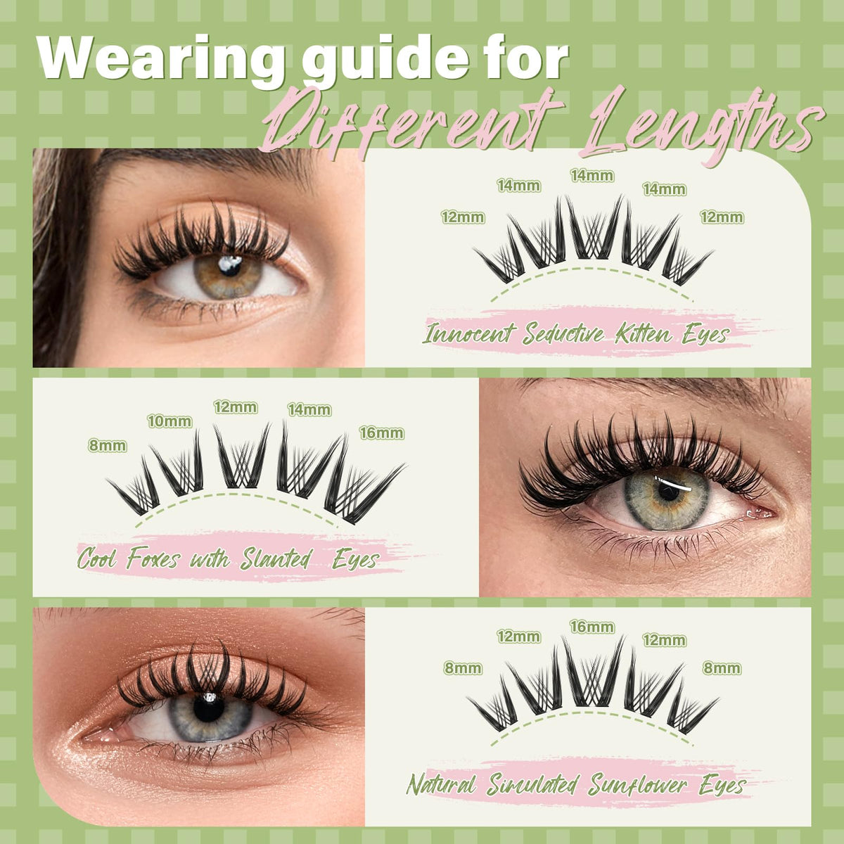 KEYYOU Pixie Lash Clusters applied on model's eyes