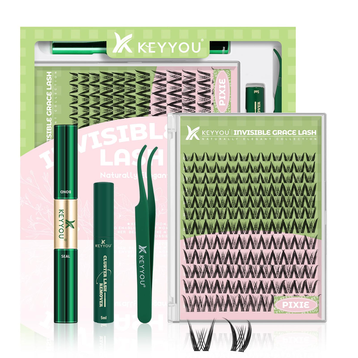 KEYYOU Pixie Lash Clusters Kit front view with packaging