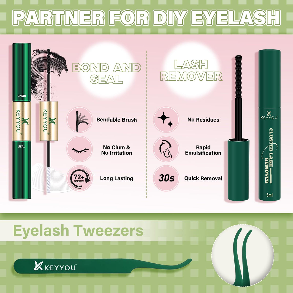 KEYYOU Pixie Lash Clusters Kit side view showcasing product details