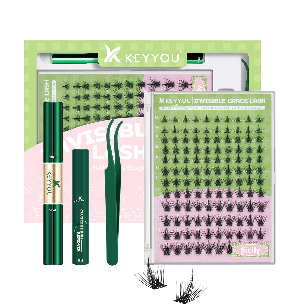 KEYYOU Sicily Lash Clusters Kit front view with 120 lash clusters