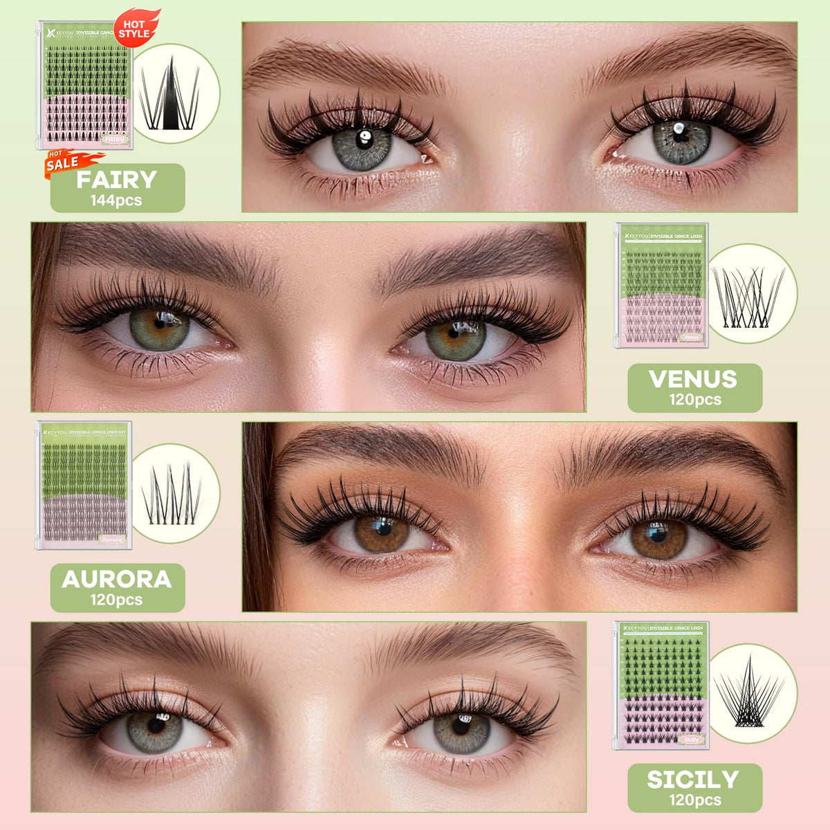 KEYYOU Sicily Lash Clusters Kit packaging dimensions