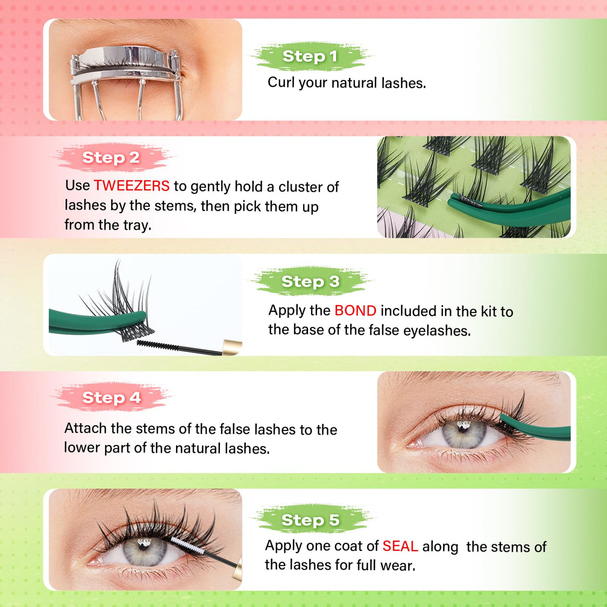 KEYYOU Sicily Lash Clusters Kit with lashes applied on model