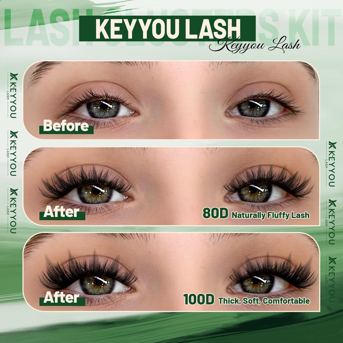 KEYYOU Spiky Manga Lash Clusters showing length variations