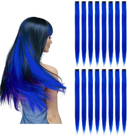 KGBFASS 16Pcs Blue Clip-In Hair Extensions front view