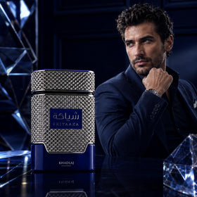 KHADLAJ Shiyaaka Blue Eau De Parfum on a stylish surface