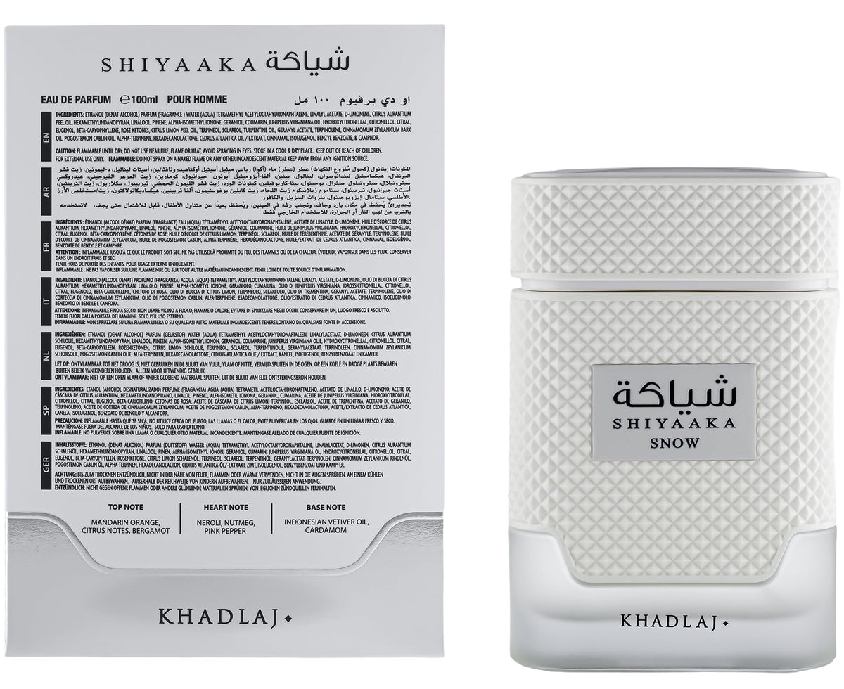 Khadlaj Shiyaaka Snow Eau de Parfum packaging