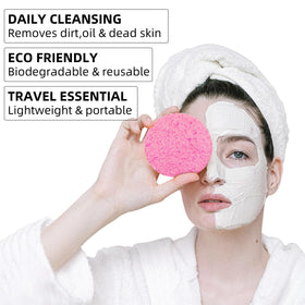 Kickleen facial sponges displayed in a bathroom setting