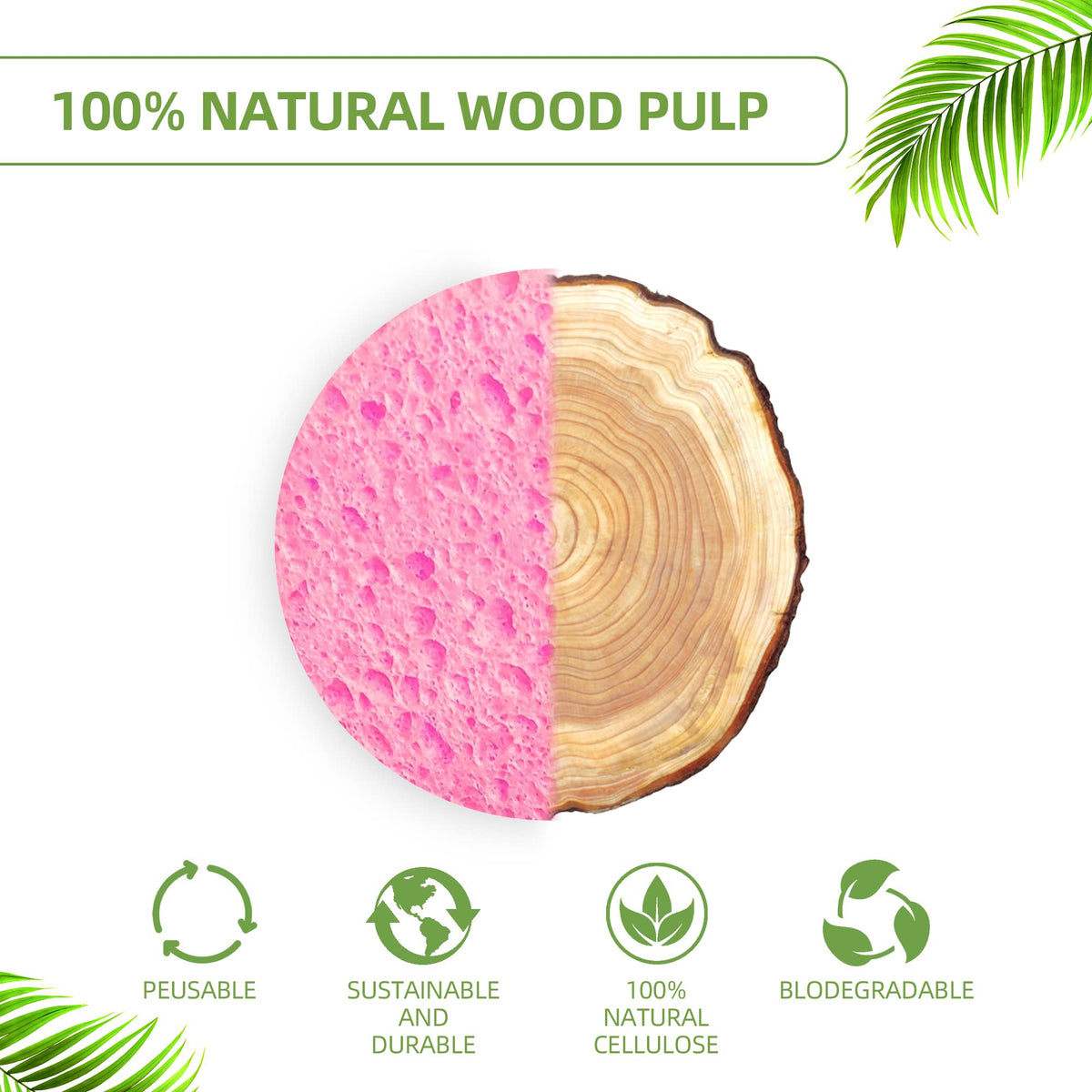 Kickleen facial sponges with natural wood pulp background