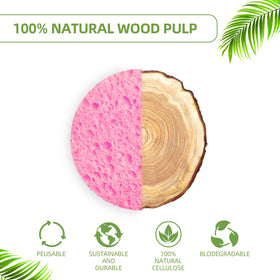 Kickleen facial sponges with natural wood pulp background