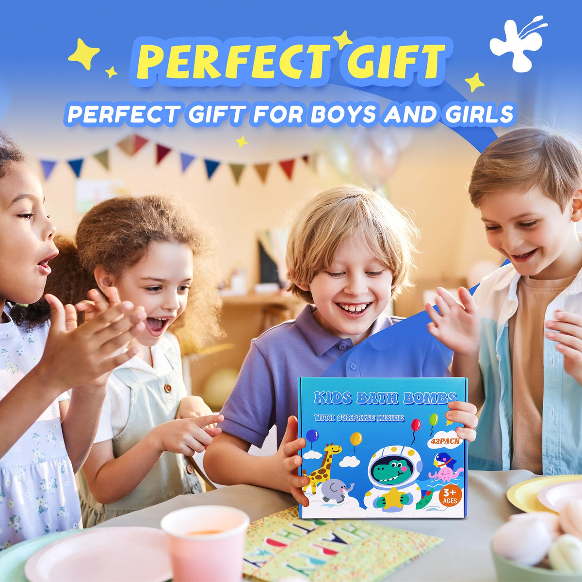 Kids enjoying bath time with BYGGVIR Bath Bombs