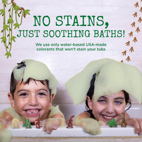 Kids enjoying bath time with dinosaur bath bombs