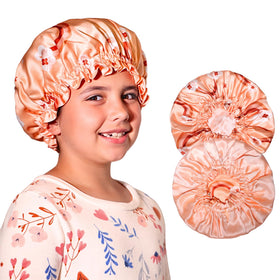 Kids Silk Sleep Bonnet in Peach Rainbows front view