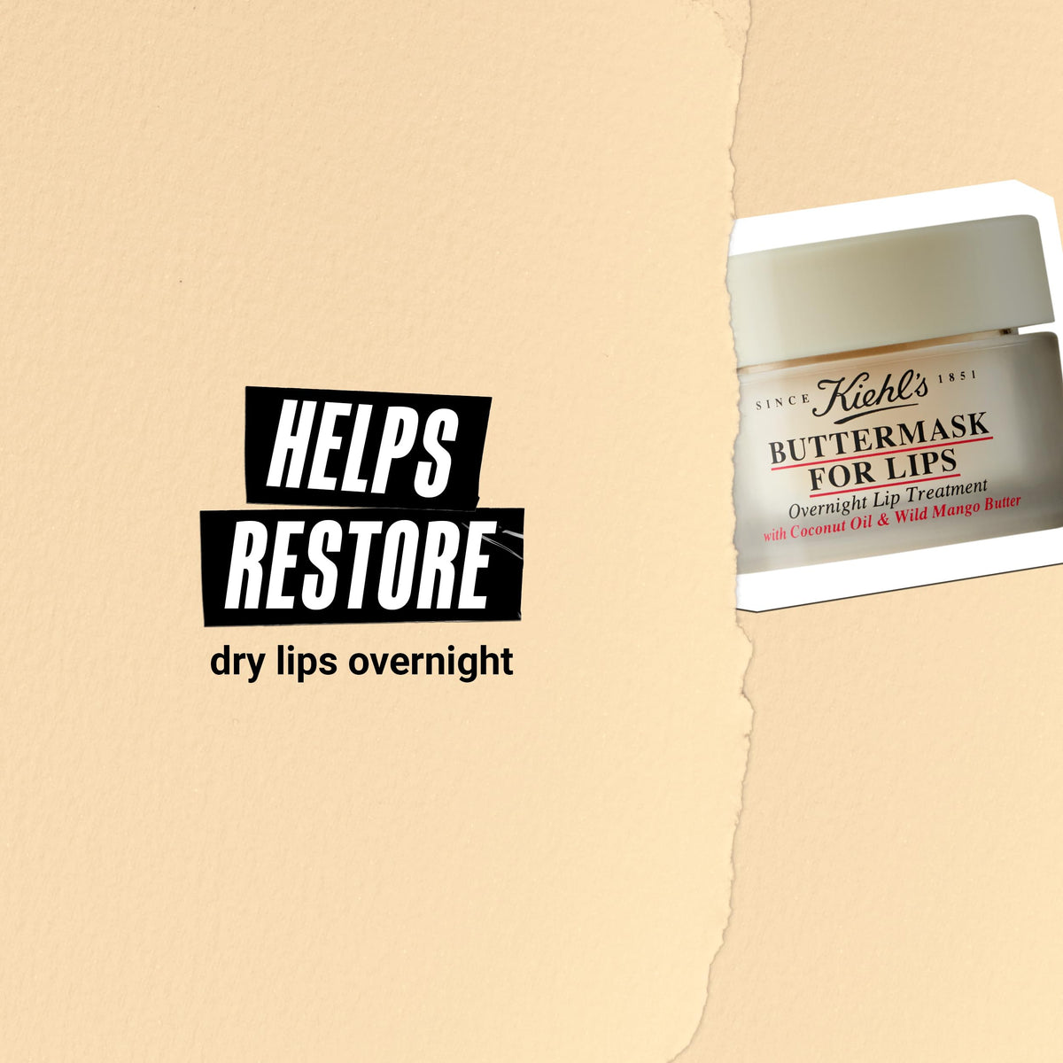 Kiehl's Buttermask For Lips product with coconut oil and mango butter