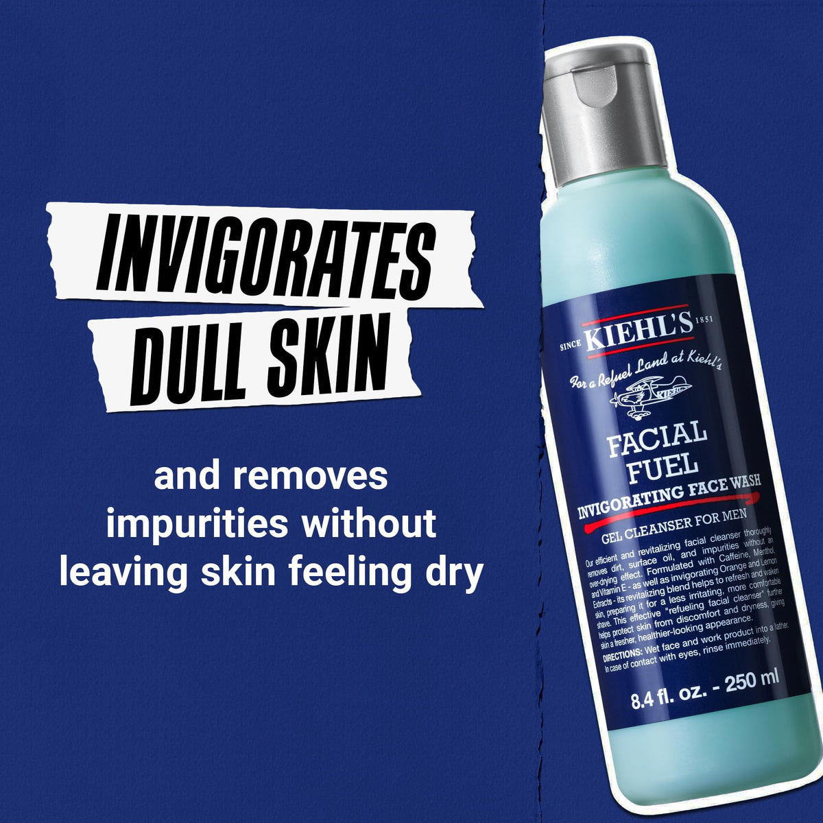 Kiehl's Facial Fuel Men's Energizing Face Wash with menthol and caffeine ingredients