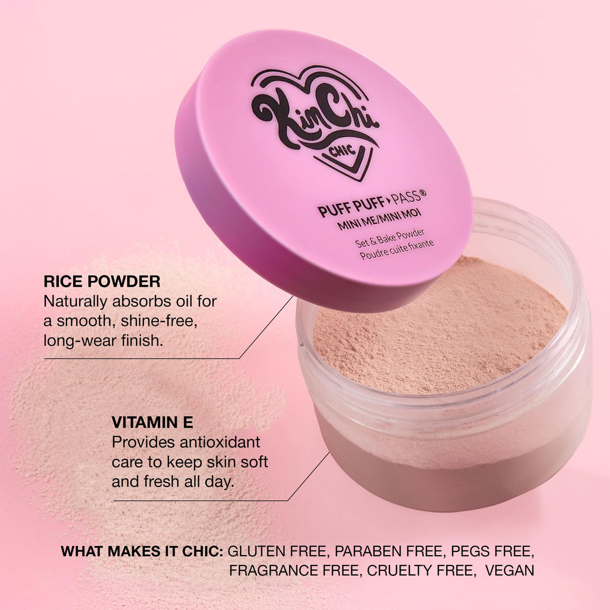 Kimchi Chic Puff Puff Pass Loose Setting Powder 40g in a makeup bag