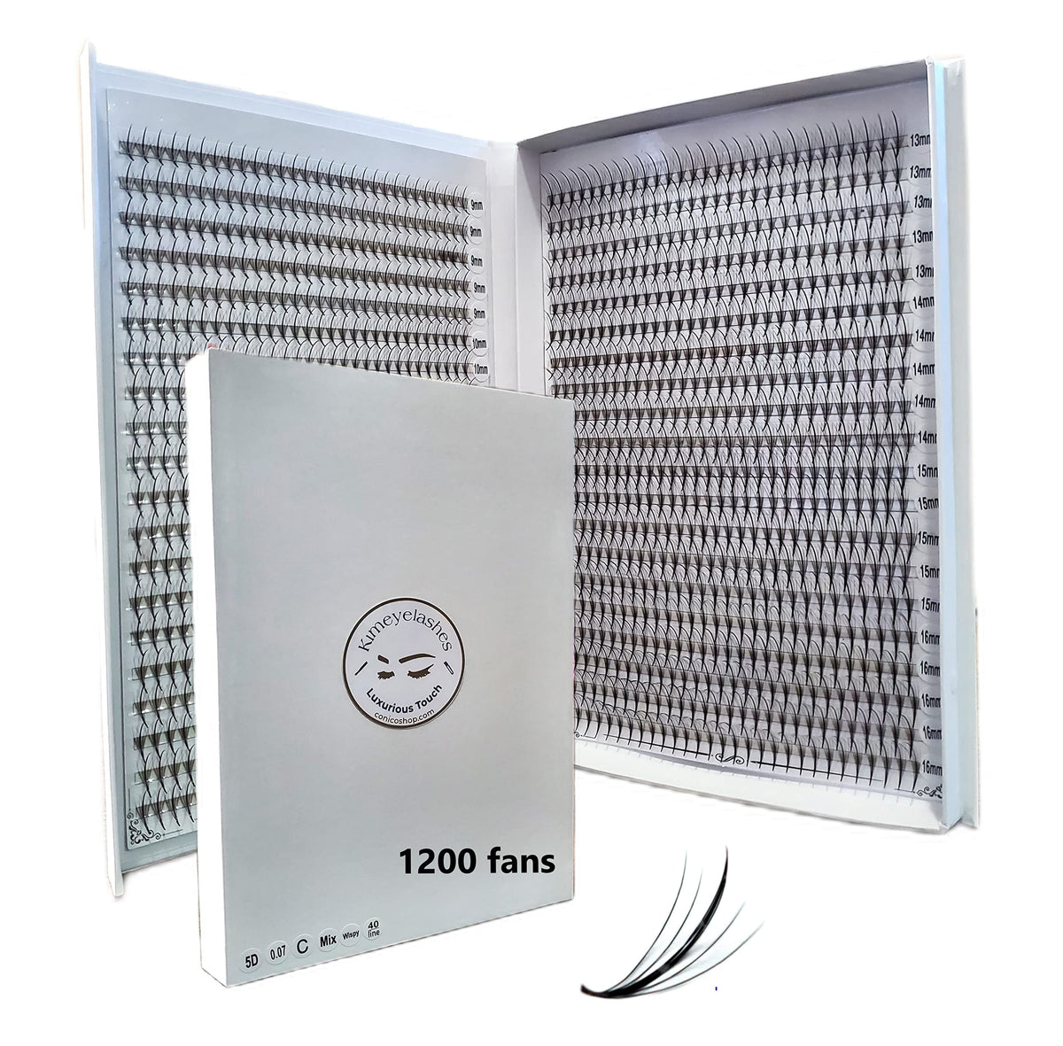 Kimeyelashes 1200 Premade 5D Wispy Fans box front view