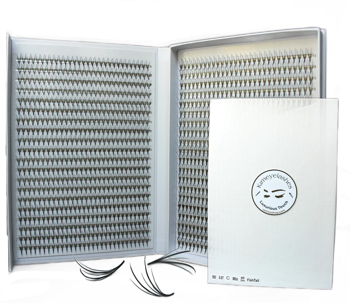Kimeyelashes 1200 Wispy Premade Fans 5D front view