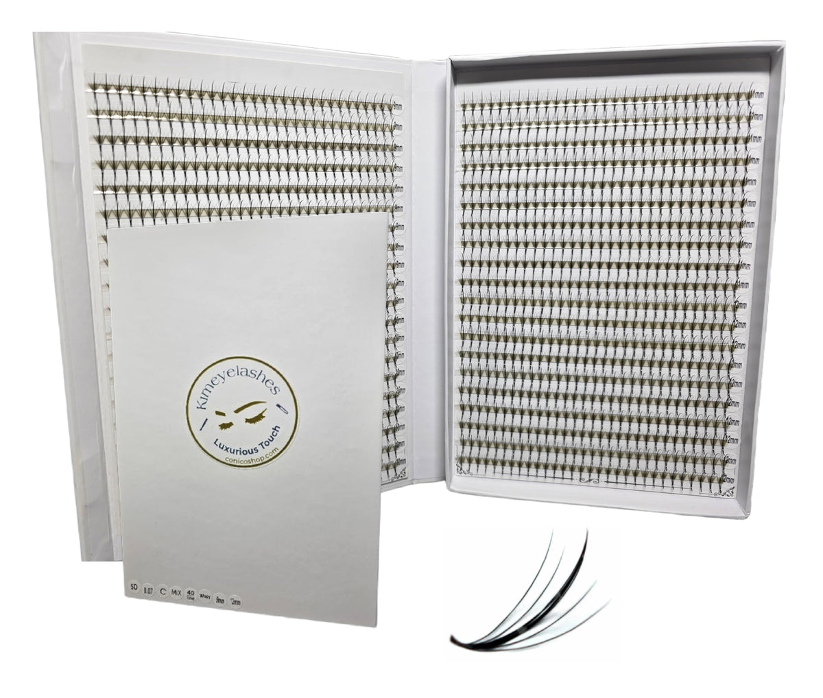 Kimeyelashes 1200 Wispy Premade Fans box front view